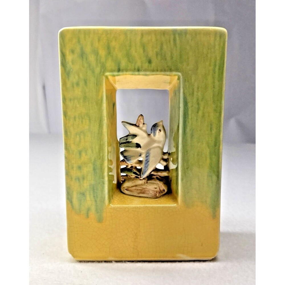 McCoy Arcature 301 Bird Vase 1951 Green Yellow 9" MCM Pottery Vintage USA